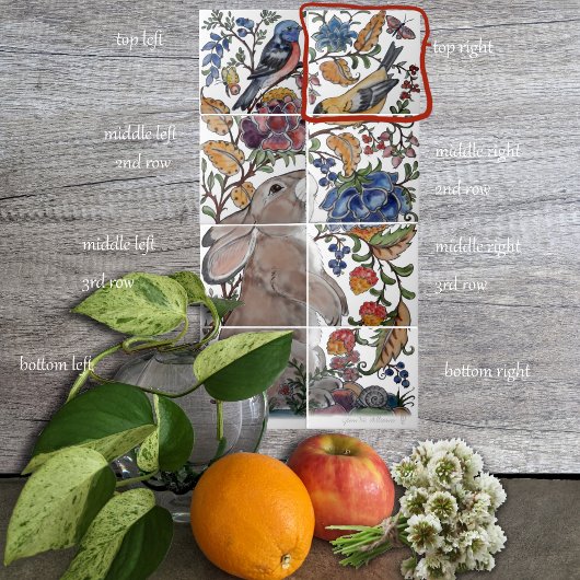 ラビットバードジャコビーンフローラタイル壁画8pc R行1 タイル