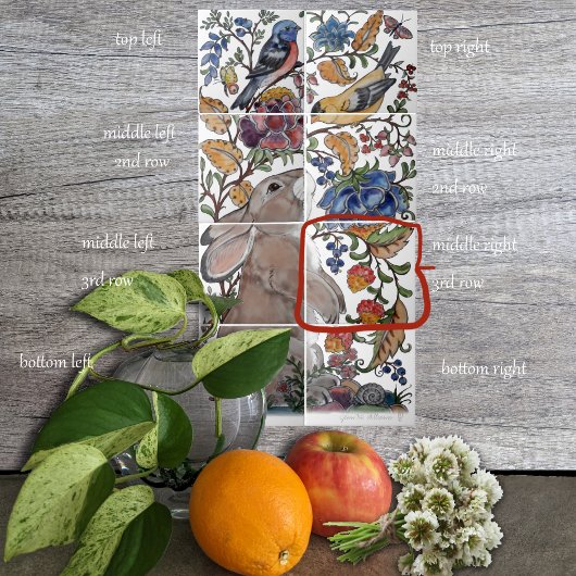 ラビットバードジャコビーンフローラタイル壁画8pc R行3 タイル