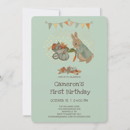 ラビットピーター秋子供の誕生日招待状 招待状 (正面)