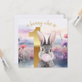 ラビットファースト誕生日吹ズピンクガム カード (正面/裏面インサイチュ)