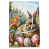 ラビットフラワーガーデンイースター抱き枕に座る ミディアムペーパーバッグ (裏面)