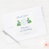 ラビットブルーモノグラム男の赤ちゃん1st誕生日のお願い スクエアシール (封筒)