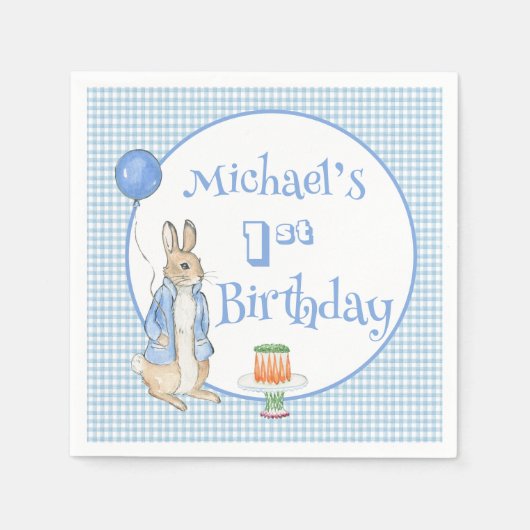 ラビットブルーワンファースト誕生日パーティー スタンダードカクテルナプキン (正面)