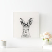 ラビットペンシルスケッチ スクエア壁時計 (ホーム)