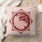 ラビットマントラの年中国のの新年ピンク クッション (ブランケット)