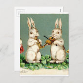 ラビットミュージックバンドアンティークイースター挨拶 シーズンポストカード (正面/裏面)