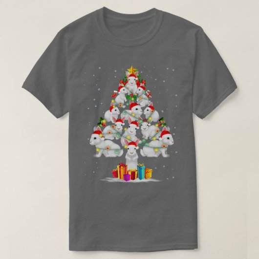 ラビットラブクリスマスツリーライトハットスノーサンタXm Tシャツ (デザイン正面)
