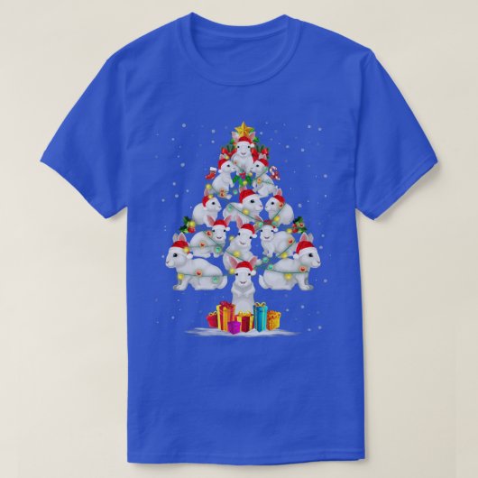 ラビットラブクリスマスツリーライトハットスノーサンタXm Tシャツ (デザイン正面)