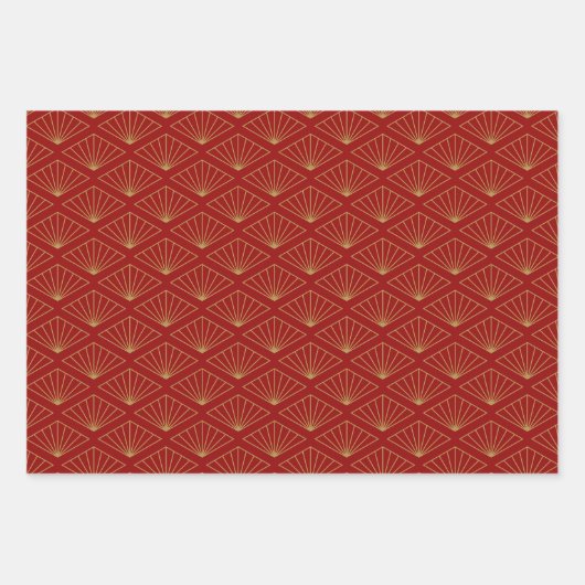 ラビ中国のスイヤー赤金ゴールドゴールデン〔占星術の〕十二宮図アジア ラッピングペーパーシート (正面)