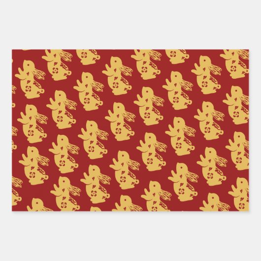 ラビ中国のスイヤー赤金ゴールドゴールデン〔占星術の〕十二宮図アジア ラッピングペーパーシート (正面3)