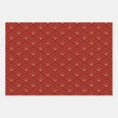 ラビ中国のスイヤー赤金ゴールドゴールデン〔占星術の〕十二宮図アジア ラッピングペーパーシート (正面)