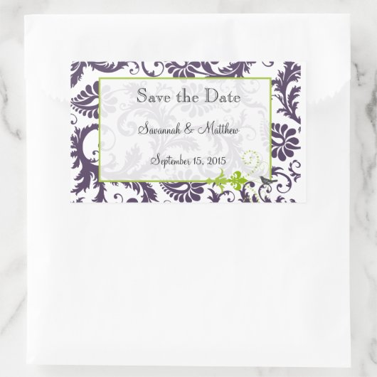 ラピスパープルアップルグリーンダマスクバードウェディング 長方形シール (バッグ)