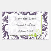 ラピスパープルアップルグリーンダマスクバードウェディング 長方形シール (正面)