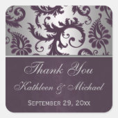 ラピスパープル&シルバーグレーダマスクの結婚式のお願い スクエアシール (正面)