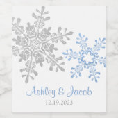 ラピスブルーシルバースノーフレーク結婚ズ ワインラベル (シングルラベル)