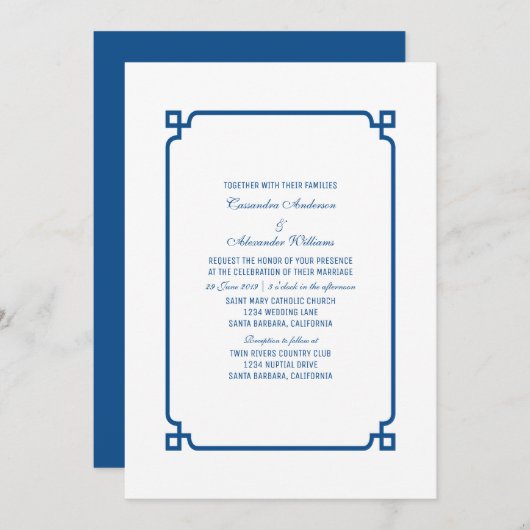 ラピスブルーデコシックな結婚式の招待 招待状 (正面/裏面)