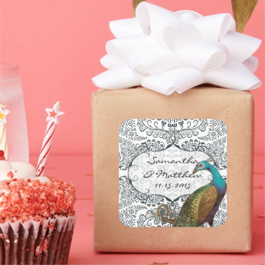 ラピスブルーピーコックラブバードズ結婚シール スクエアシール (パーティー)