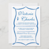 ラピスブルーモダンヴィンテージタイポグラフィ海ブルー 招待状 (正面)