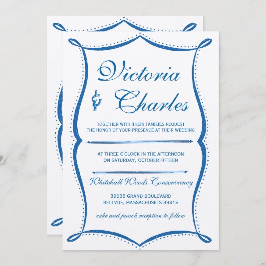 ラピスブルーモダンヴィンテージタイポグラフィ海ブルー 招待状 (正面/裏面)