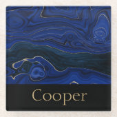 ラピスブルー瑪瑙の渦巻パーソナライズされたき ガラスコースター (正面)