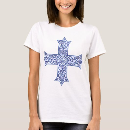 ラピスライトブルー・コプト十字架アート プレミアム Tシャツ (正面)