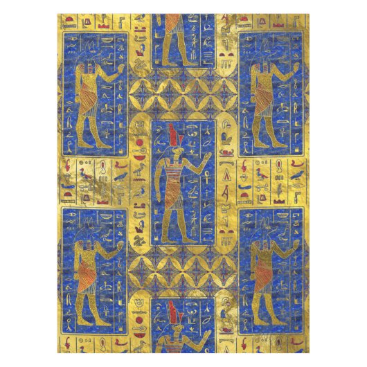 ラピスラズリのエジプトの金ゴールドの記号 テーブルクロス (正面)