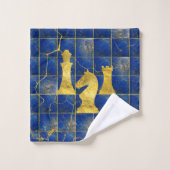 ラピスラズリのチェス盤および金ゴールドの駒 バスタオルセット (ウォッシュタオル)