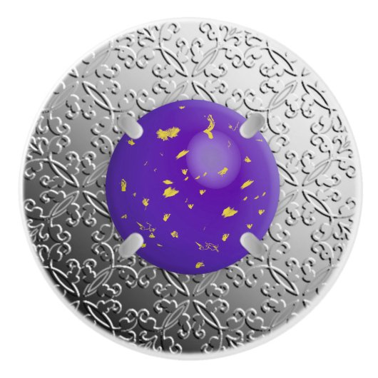 ラピスラズリの宝石をフェイク持つシルバーダマスク セラミックノブ (正面)