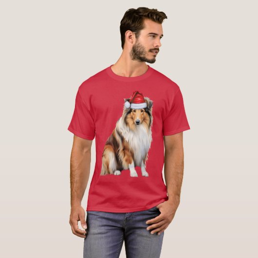 ラフおもしろいコリー犬の愛クリスマス Tシャツ (正面フル)