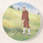 ラフで手描きヴィンテージゴルファー コースター (正面)