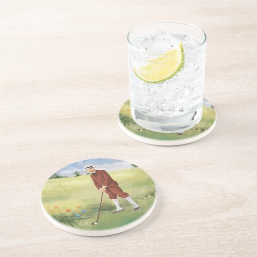 ラフで手描きヴィンテージゴルファー コースター (側面)