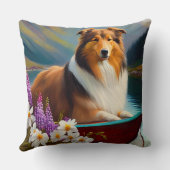 ラフなコリーでパドル：風光明媚な冒険 クッション (裏面)