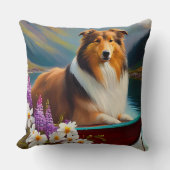 ラフなコリーでパドル：風光明媚な冒険 クッション (正面)