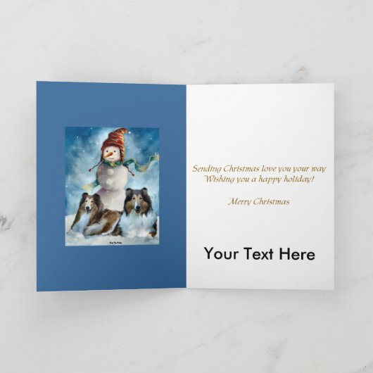 ラフなコリーと雪だるまクリスマス シーズンカード (内部)