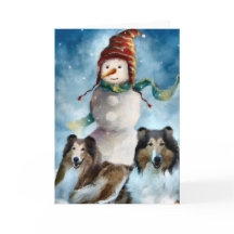 ラフなコリーと雪だるまクリスマス