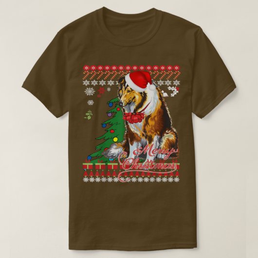 ラフなコリークリスマスセーター Tシャツ (デザイン正面)