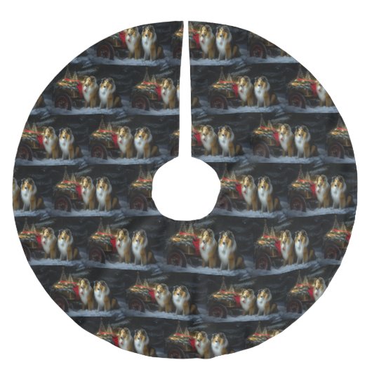 ラフなコリースノーイスレクリスマスデコール ブラッシュドポリエステルツリースカート (正面)