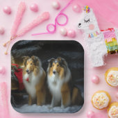 ラフなコリースノーイスレクリスマスデコール ペーパープレート (パーティー)