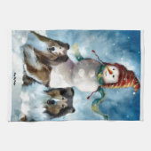 ラフなコリーズと雪だるまクリスマス キッチンタオル (横)