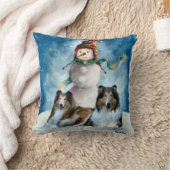 ラフなコリーズと雪だるまクリスマス クッション (ブランケット)