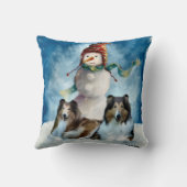 ラフなコリーズと雪だるまクリスマス クッション (裏面)