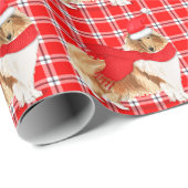ラフなコリードッグおもしろいホリデープレイドクリスマス ラッピングペーパー (ロールコーナー)