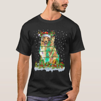 ラフなコリードッグクリスマスライトサンタラフなコリーCh Tシャツ