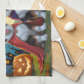 ラフなコリードッグスパンプキンハロウィンおもしろい キッチンタオル (四つ折り)