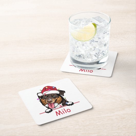 ラフなコリードッグパーソナライズされたハンドスケッチ スクエアペーパーコースター (インサイチュ)