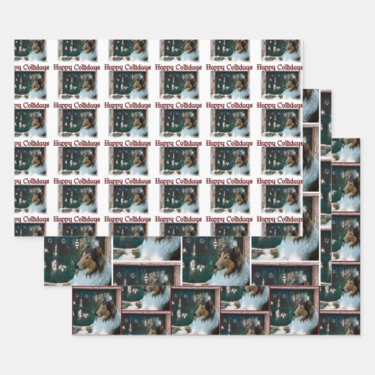 ラフなコリーハッピーコリデイズクリスマス ラッピングペーパーシート (セット)