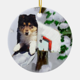 ラフなコリーパピークリスマスギフトオーナメント セラミックオーナメント