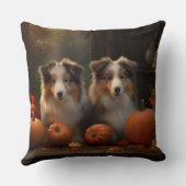 ラフなコリーパピー秋の喜びカボチャ クッション (裏面)