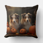 ラフなコリーパピー秋の喜びカボチャ クッション (正面)