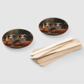 ラフなコリーパピー秋の喜びカボチャ ハンドファン (組立なし)